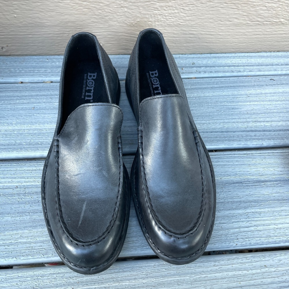 Born Crown Shoes Mens 11 Casual Slip On Moc Toe Loafer Black Leather LIghtweight